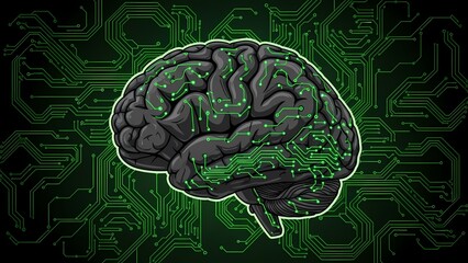 Human brain with circuit board pattern