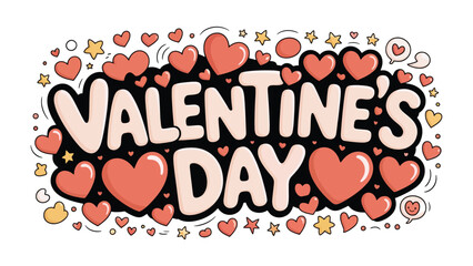 Valentine's Day Illustration: A vibrant and captivating illustration spells out Valentine's Day with hearts and star accents, designed to convey love and celebration.