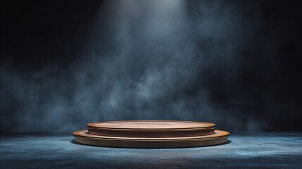 lamellar. Empty award podium with a spotlight on the center position, dark background, simple structure. event key visuals, club posters, designed for fitness apps and gym onboarding.