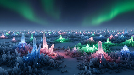 Arctic Ice Spires Under Northern Lights