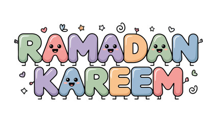 Ramadan Kareem Illustration: Colorful, whimsical lettering spells out Ramadan Kareem, evoking a sense of festive celebration and shared joy during the holy month.