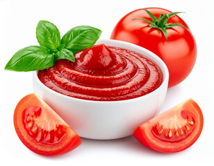 Tomato sauce with thick smooth consistency in a white bowl.