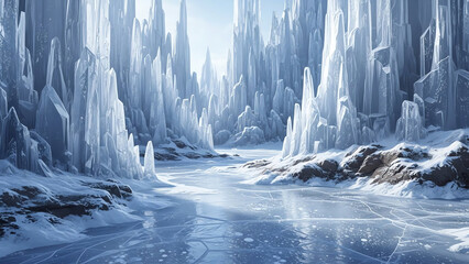 Ice Cave Landscape with Jagged Ice Formations