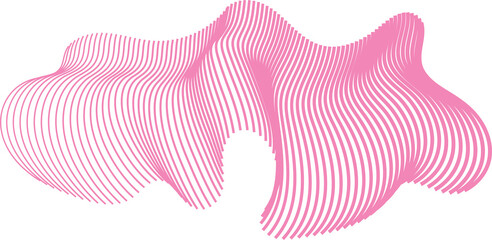 Abstract pink wavy lines forming a complex undulating 3D shape on a clean white background, creating a modern digital art illustration.
