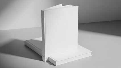 Open Book on Stand with Closed Books in Minimal Studio