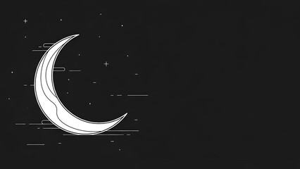 Illustration of Crescent Moon on Dark Night Background