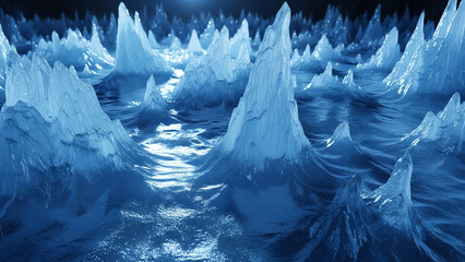 Ice Landscape Jagged Peaks in Blue Tones