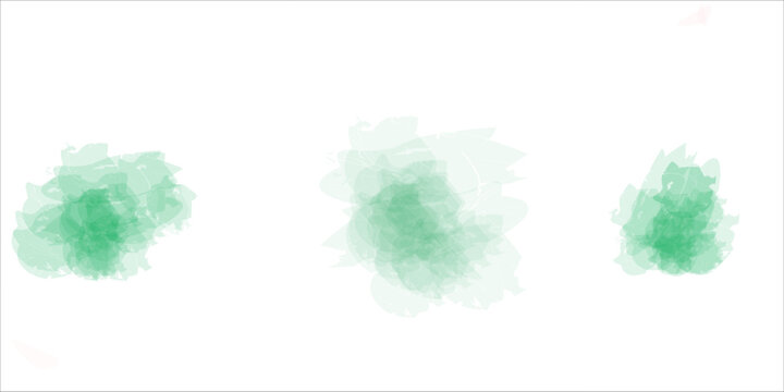 Set of abstract dark green watercolor water splash on a white background. Vector watercolour texture in salad color. Ink paint brush stain. Dark green splatters spot. Watercolor pastel splash