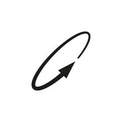 Semicircular rounded arrow. Vector illustration. The semi circle curved long arrow moves in a circular trajectory and path.