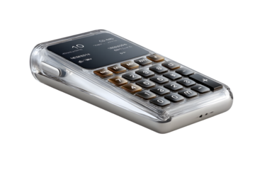 Sleek modern calculator with transparent casing and digital display, perfect for business and finance