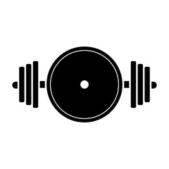 Weight plate or barbell disc with barbell. Vector logo design template.