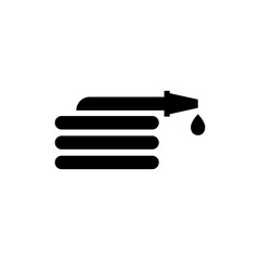 Garden or fire hose with water drop. Vector icon and sign.