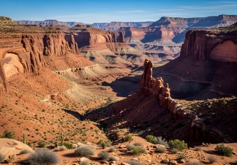 Vast Red Rock Canyon Landscape Under a Clear Blue Sky