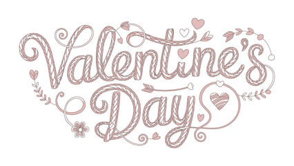 Valentine's Day Calligraphy: Delicate pink lettering artfully spells out Valentine's Day, adorned with heart and floral accents, perfect for evoking sentiments of love and affection.