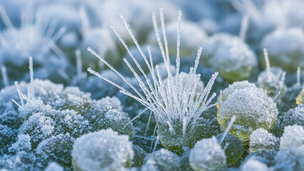 Frosty Grass Blades in Ice