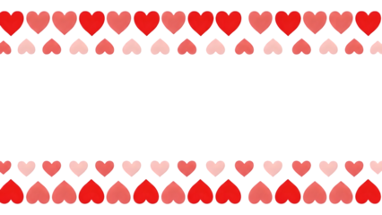 Colorful heart pattern with red and pink hearts on transparent background for valentines day or love themed designs and decorations