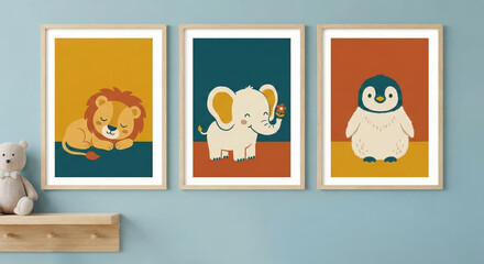 Cute cartoon animal nursery art prints for a child's room decor
