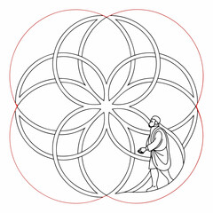 Fototapeta premium Intersecting arches forming abstract spiritual shape with figure