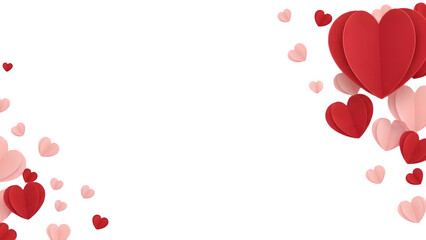 Collection of red and pink hearts floating on transparent background for valentines day or love themed designs and decorations