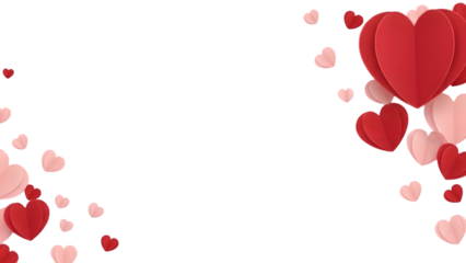 Collection of red and pink hearts floating on transparent background for valentines day or love themed designs and decorations