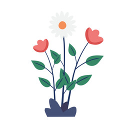 Plants with flowers. Blooming trio, vector illustration