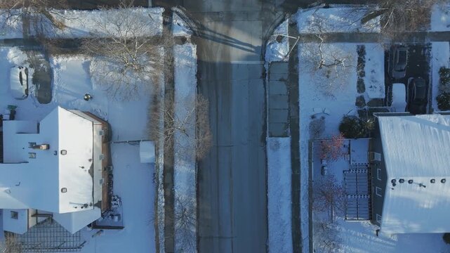 Winter aerial view in Meadowvale, Mississauga, calm snowy neighborhood
