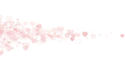 Pink hearts flying in the air on a transparent background for love and valentines day