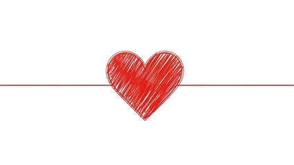 A red heart shape hanging on a thin red line isolated on transparent background with a sketchy texture