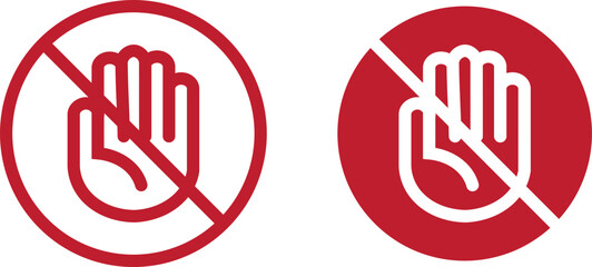 Don't touch vector icons set. Do not enter sign with hand