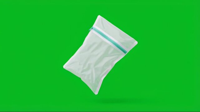 A white packet floating in mid-air against a vibrant green background