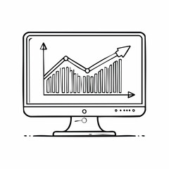 Business Growth Chart on Monitor Screen Icon Doodle Vector
