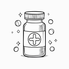 Medical Pills Bottle Line Art Vector Illustration