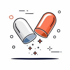Open Medicine Capsule with Sparkling Particles Vector Illustration