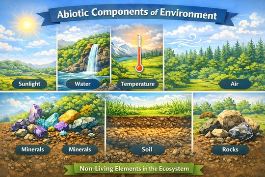 Abiotic factors in ecosystem including sunlight, water, and soil