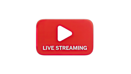 3D Live Streaming Button with Play Icon on transparent background