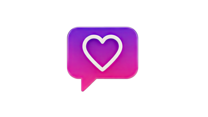 3D Heart Icon in Social Media Chat Bubble on transparent background