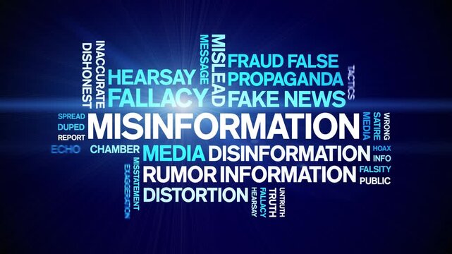 Misinformation animated word cloud-text design animation tag kinetic typography seamless loop.