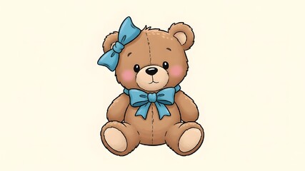 Obraz premium Cute stuffed bear with blue bow