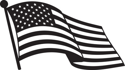 Waving american flag silhouette on white background