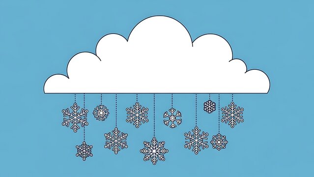 Cloud and snowflakes illustration on blue background - Powered by Adobe