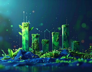 Digitally created eco-themed bar graph on a dark blue background