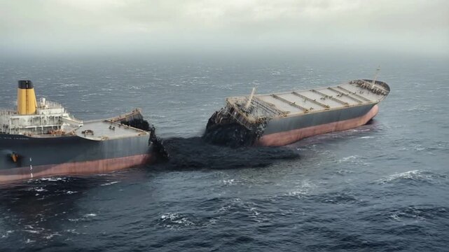 Oil Tanker Ship Gets Broken and Sinkin