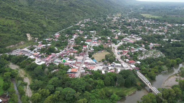 Aerial Panorama of Farmland and Rural Town in Northern Honduras, Arizona, Atlantida, Agriculture, Sustainability