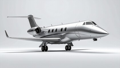 Fototapeta premium White private jet with twin engines on gray runway
