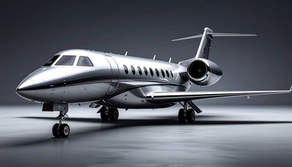 Naklejka premium White private jet with twin engines on gray runway