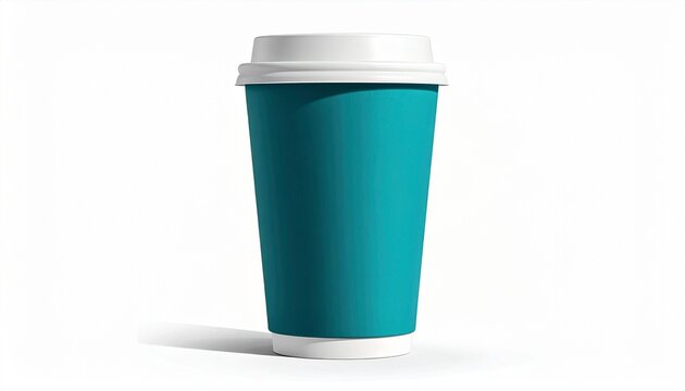 Teal coffee cup with lid and beans on white background - Powered by Adobe