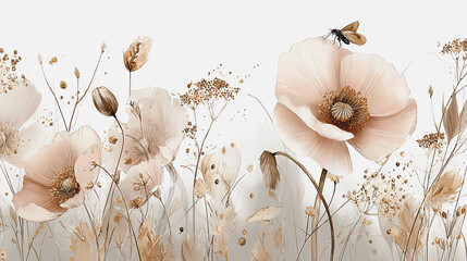 Elegant wedding invitation card background vector. Minimal hand painted watercolor botanical flowers texture template background. Design for wedding, vip cover, poster, rsvp moderncard.Valentine's Day