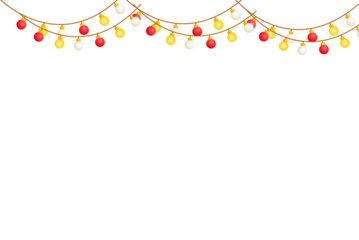 Festive string of glowing red, yellow, and white decorative lights for celebration isolated on transparent background