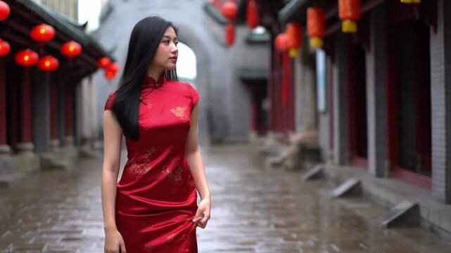 Wonderful Chinese Woman Wearing Qipao in Ancient China