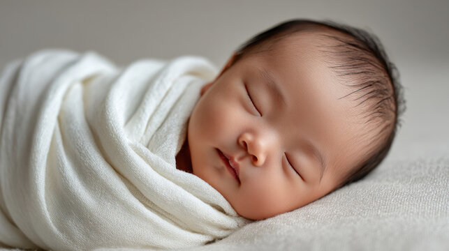 Sleeping newborn wrapped in white blanket newborn baby infant sleeping swaddle soft blanket peaceful newborn sleep - Powered by Adobe